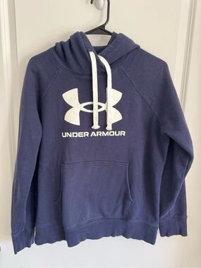 Under Armour Dark Blue Pullover Hoodie with White Logo